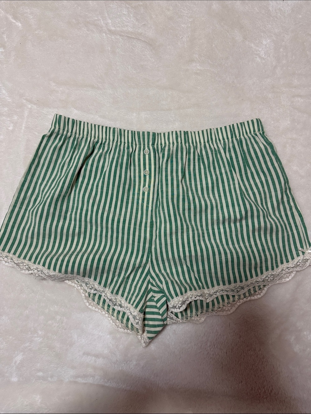 Green Striped Lace-Trim Sleep Shorts - Women's Pajama Bottoms